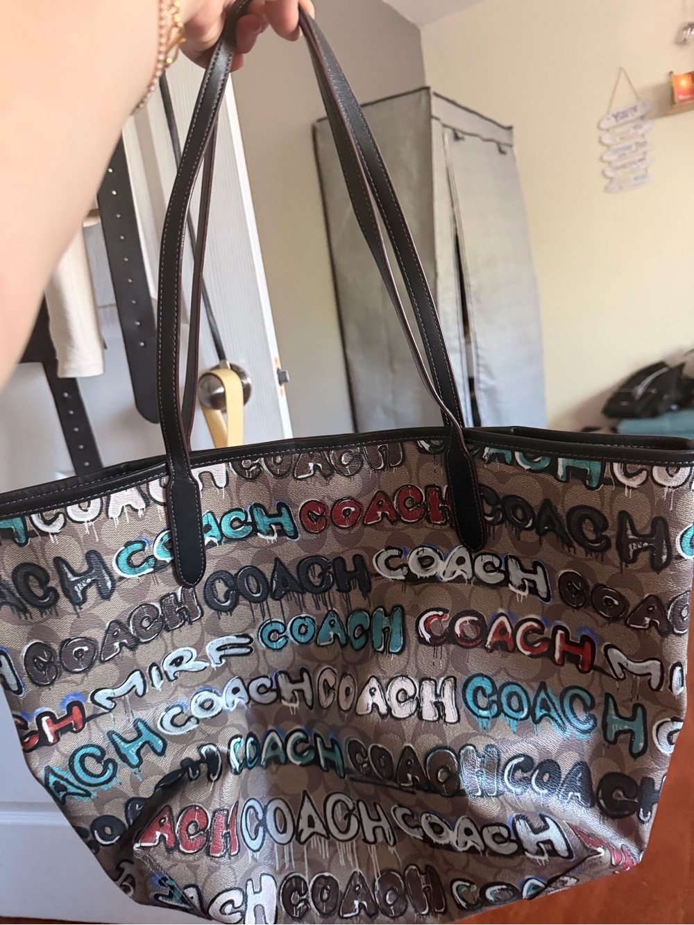 Coach Multicolor Graffiti-Print Tote Bag in Brown